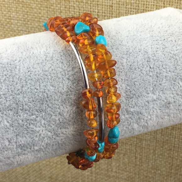 Jay King Amber & Turquoise Gemstone Bracelet & Earrings - Picture 2 of 12